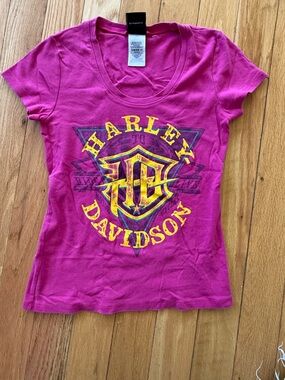 Harley-Davidson Pink Short Sleeve Tee with Yellow Logo